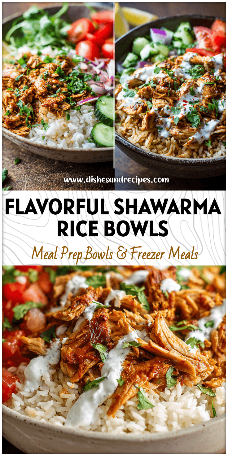 A vibrant bowl of Slow Cooker Chicken Shawarma Rice with spices and vegetables for easy weeknight dinners.
