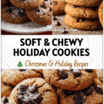 A plate stacked with chewy Chocolate Chip Gingerbread Cookies dusted with sugar and chocolate chips.