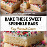 Frosted Sugar Cookie Bars with colorful holiday sprinkles on a tray, a cute easy treat for parties.