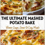 Golden baked mashed potato casserole topped with butter and herbs, showing deluxe mashed potatoes perfection