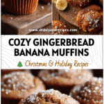 Fresh-baked Gingerbread Banana Muffins topped with crunchy sugar on a rustic wooden table.