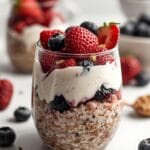Berry Vanilla Protein Overnight Oats with Yogurt & Fruit 12 =