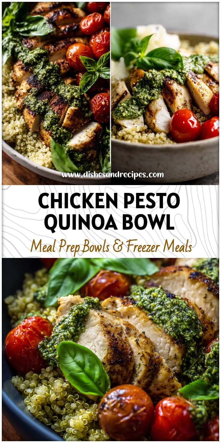 Healthy Chicken Pesto Quinoa Bowls with Savory Pesto Chicken