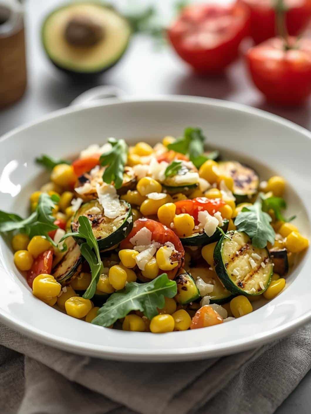 Grilled Zucchini & Corn Salad with Arugula and Cheese