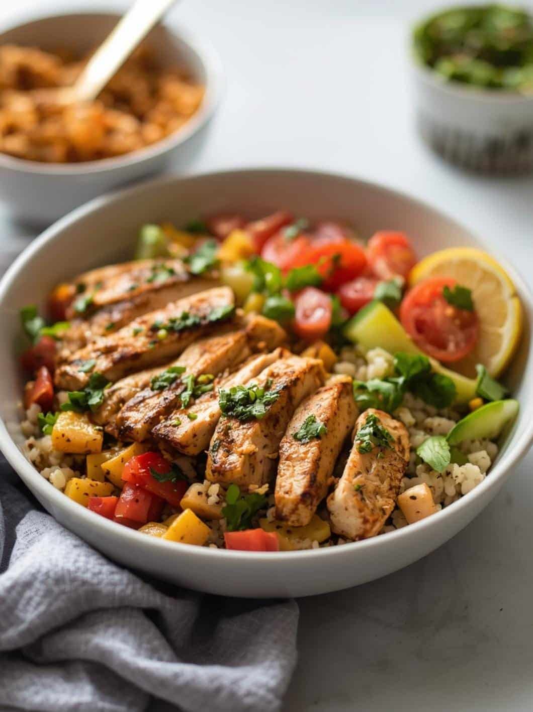 Healthy Chicken Pesto Quinoa Bowls with Savory Pesto Chicken