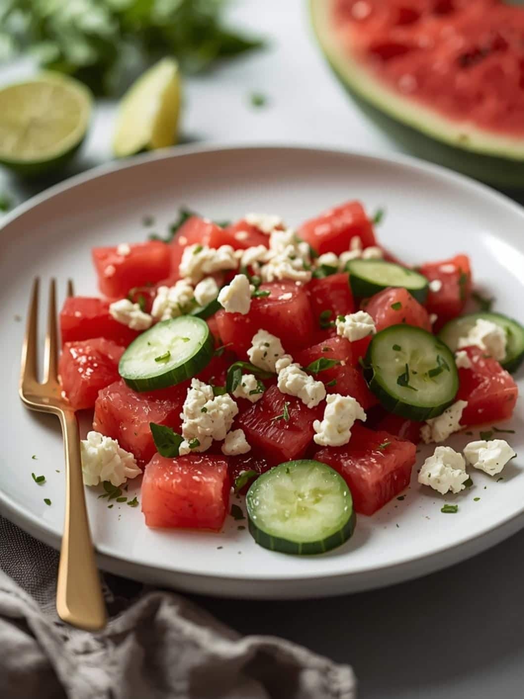 Refreshing Watermelon Cucumber Feta Salad with Honey Lime Dressing