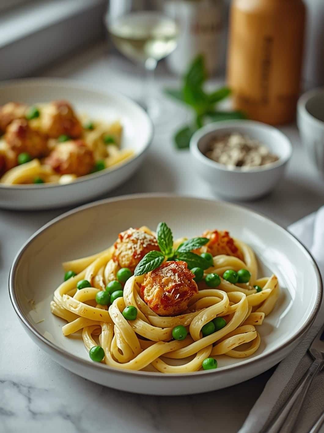 Spring Pea & Mint Pasta with Savory Bites