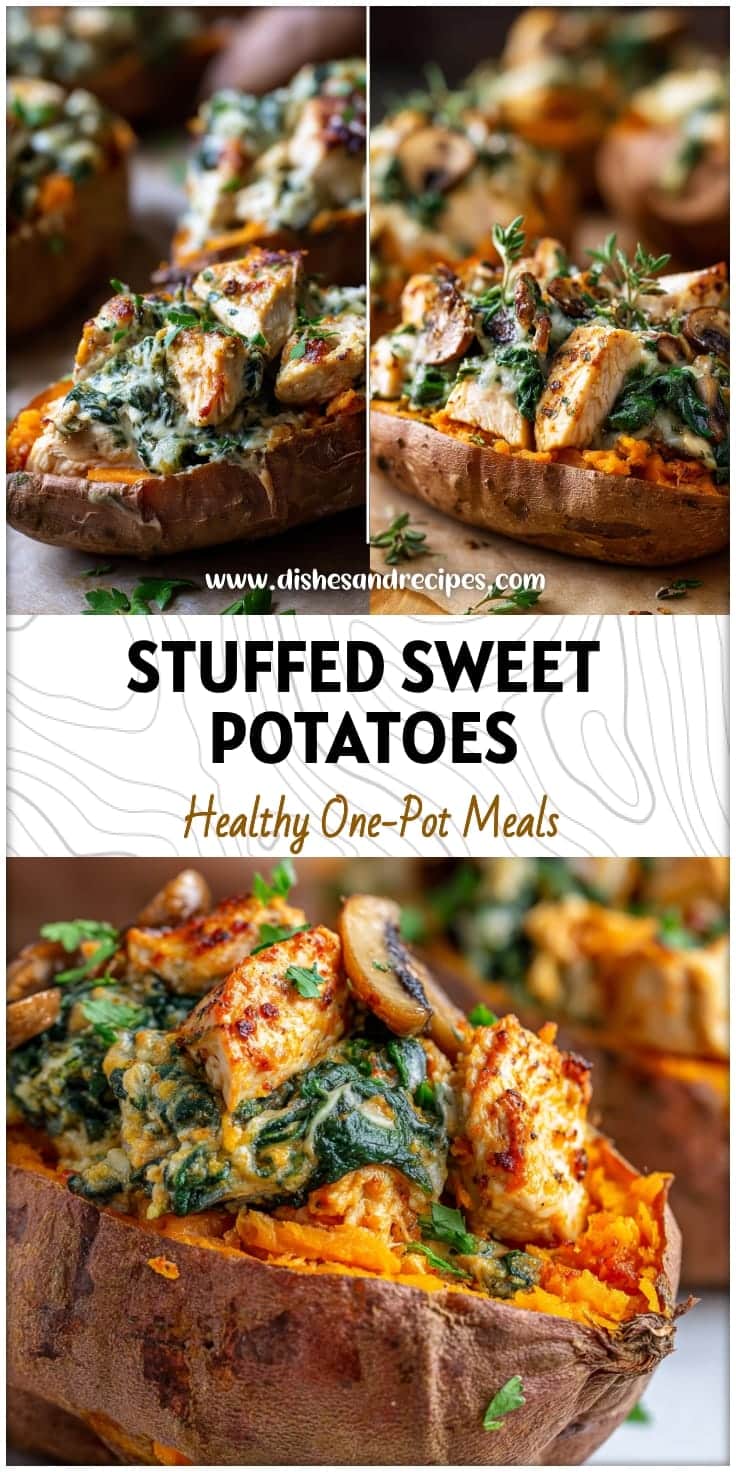 Chicken & Spinach Stuffed Sweet Potatoes