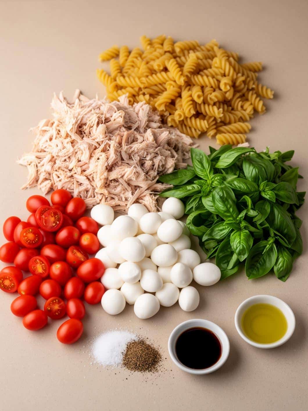 Cold Chicken Caprese Pasta Salad with Mozzarella & Tomatoes