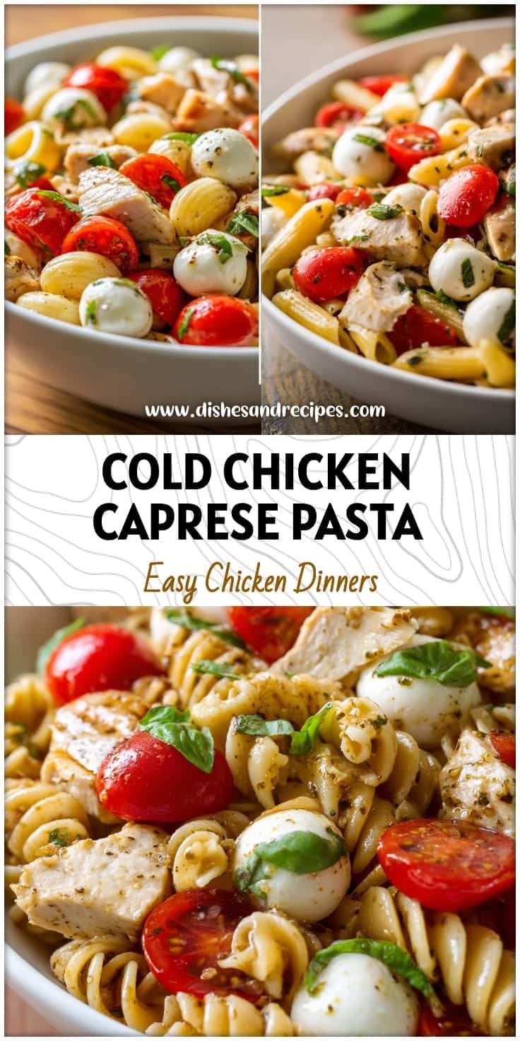 Cold Chicken Caprese Pasta Salad with Mozzarella & Tomatoes