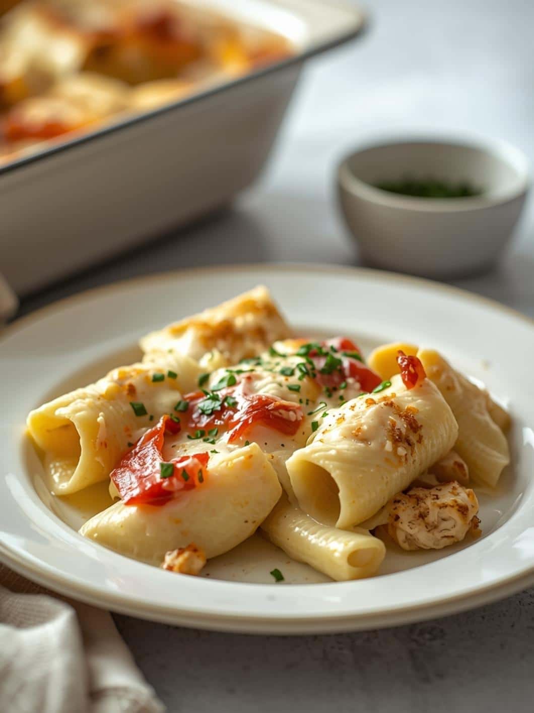 Creamy Chicken Alfredo Stuffed Shells Casserole