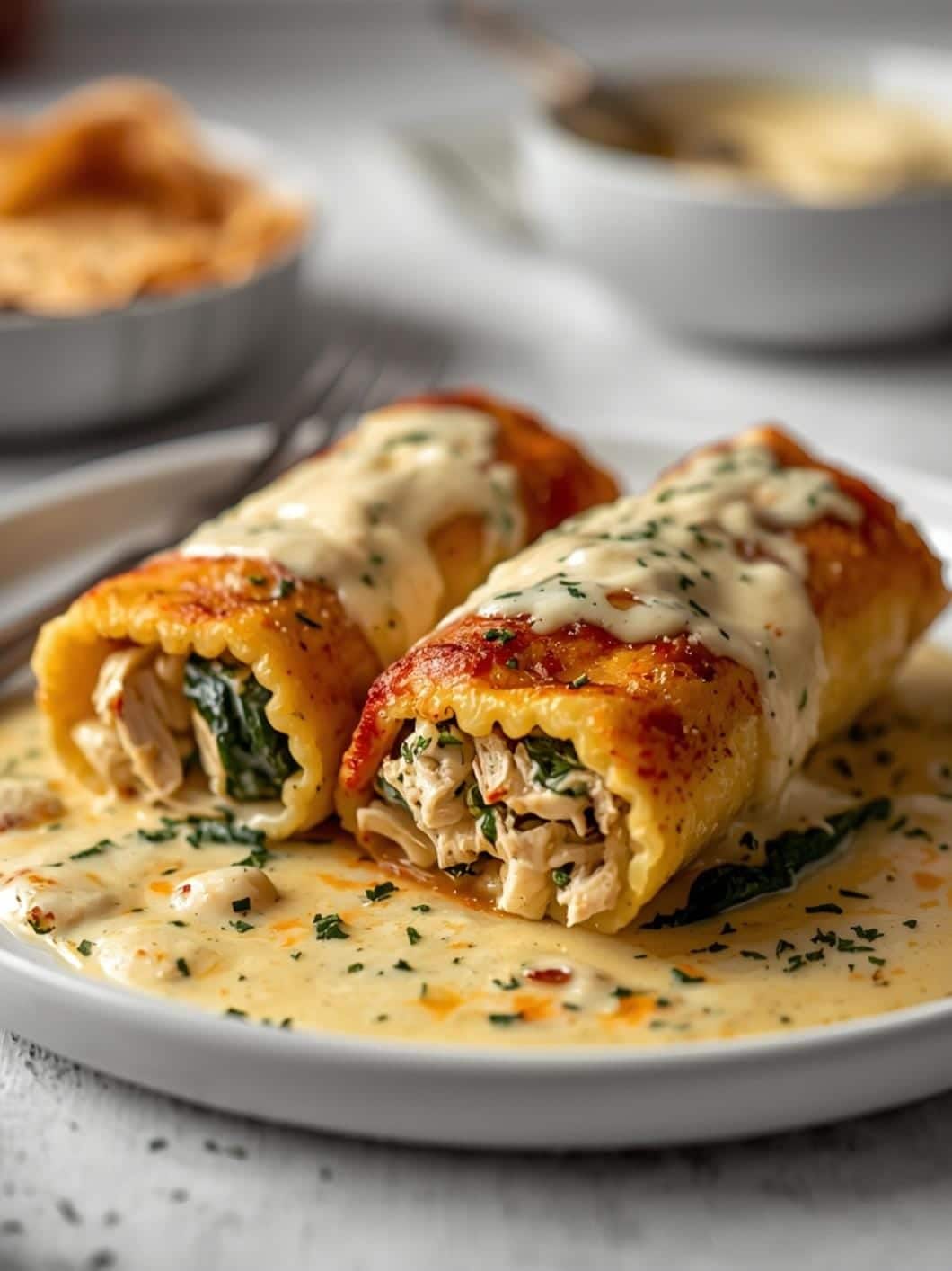 Creamy Chicken & Spinach Lasagna Roll-Ups with Alfredo Sauce 15 Creamy Chicken & Spinach Lasagna Roll-Ups with Alfredo Sauce