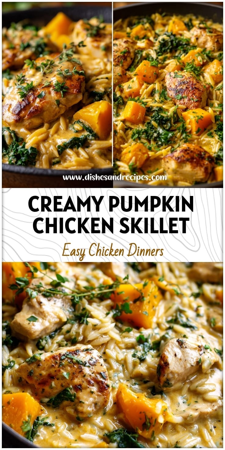 Creamy Pumpkin Chicken Skillet with Butternut Squash & Kale Orzo 14 Creamy Pumpkin Chicken Skillet with Butternut Squash & Kale Orzo