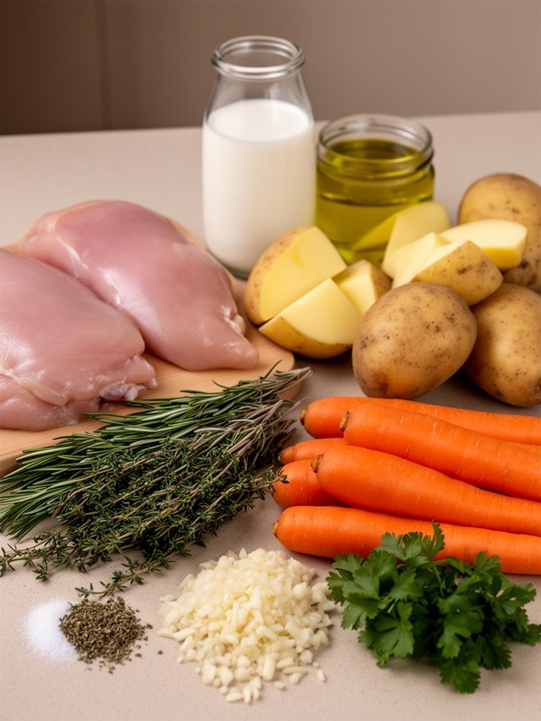 Garlic Herb Roasted Chicken & Carrots with Creamy Mash