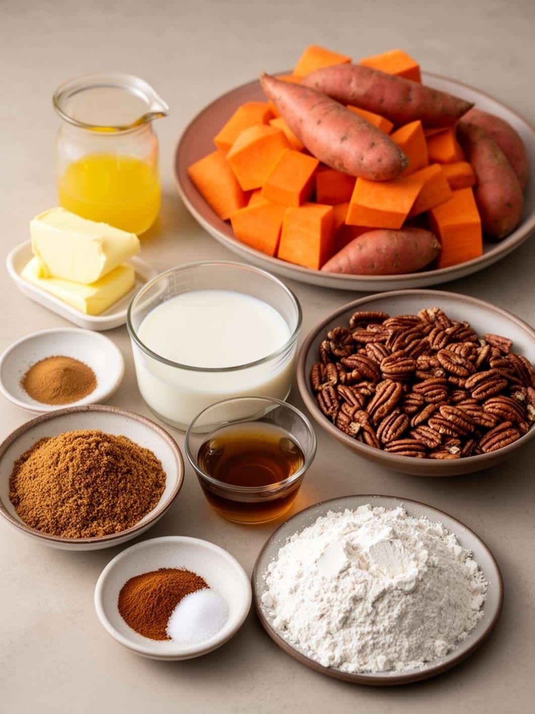 Light Sweet Potato Casserole with Pecan Crumble Topping