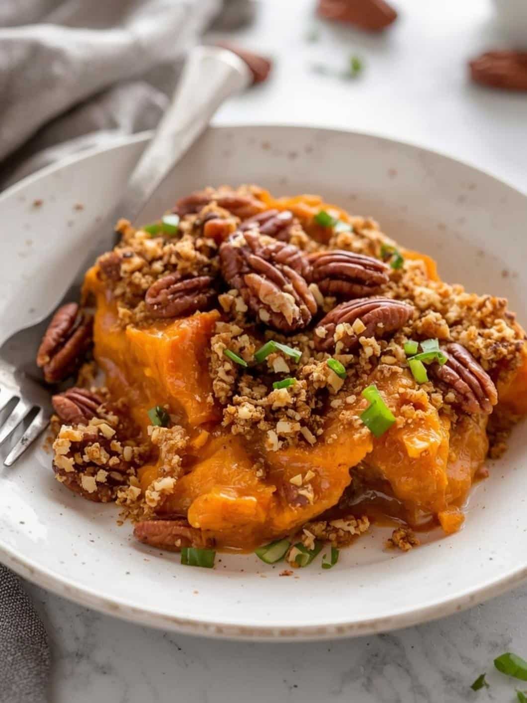 Sweet Potato Casserole with Crunchy Pecan Topping