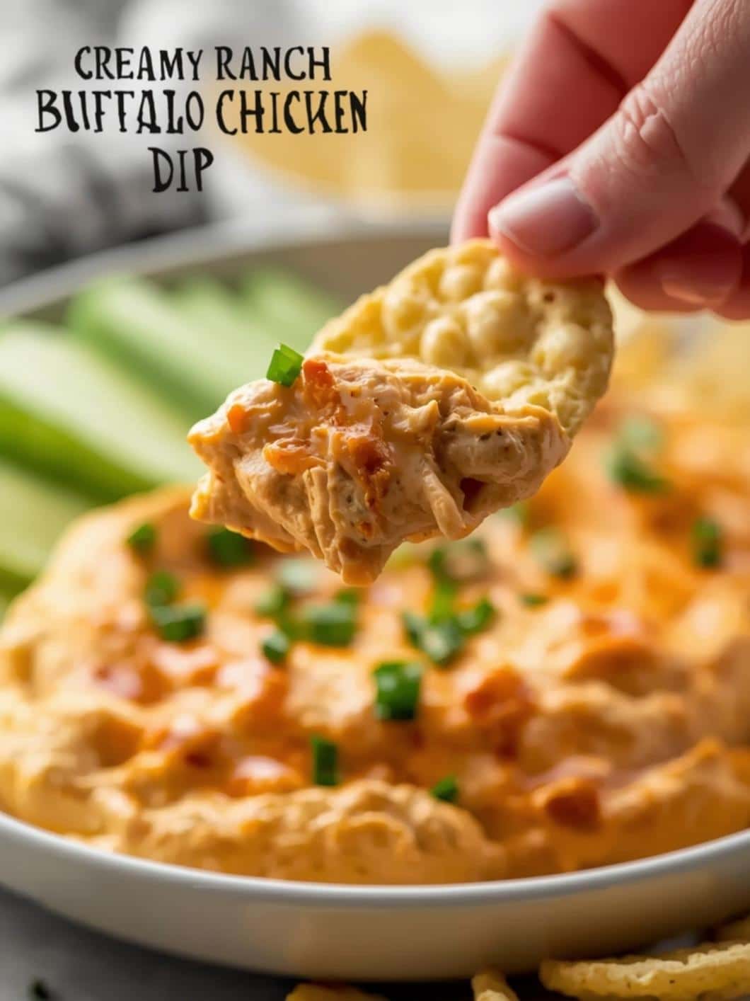 Creamy Ranch Buffalo Chicken Dip for Parties (Easy Bar Food)