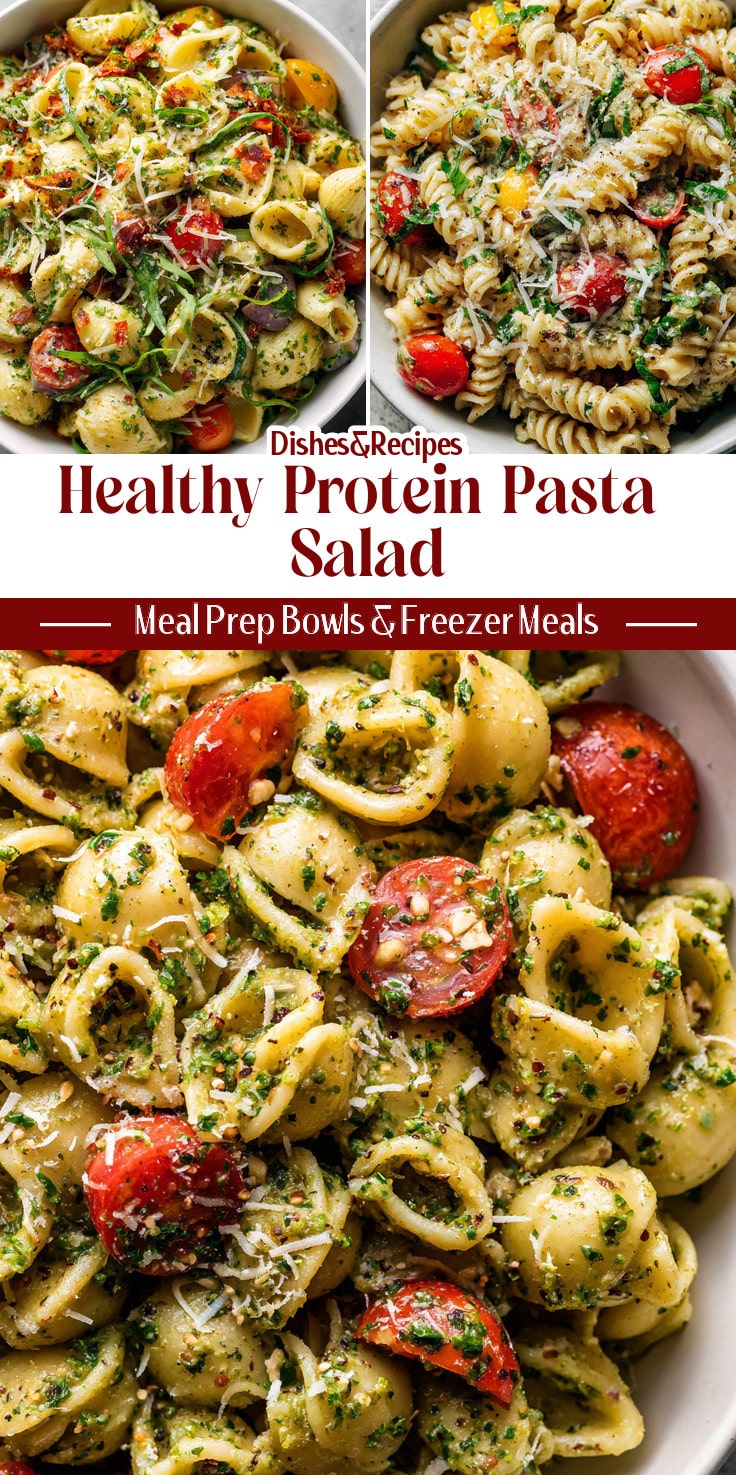 Healthy Garlic Parmesan Protein Pasta Salad for Lunch Meal Prep