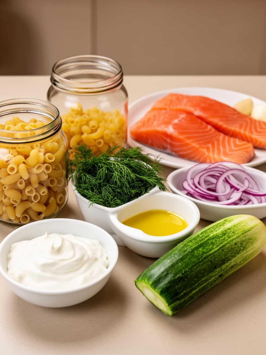 Greek Yogurt Dill Pasta Salad with Salmon (Healthy Comfort Food)