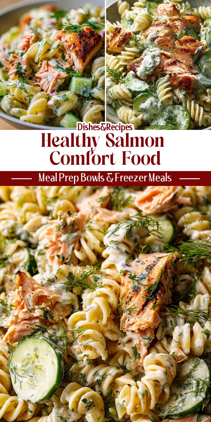 Greek Yogurt Dill Pasta Salad with Salmon (Healthy Comfort Food)