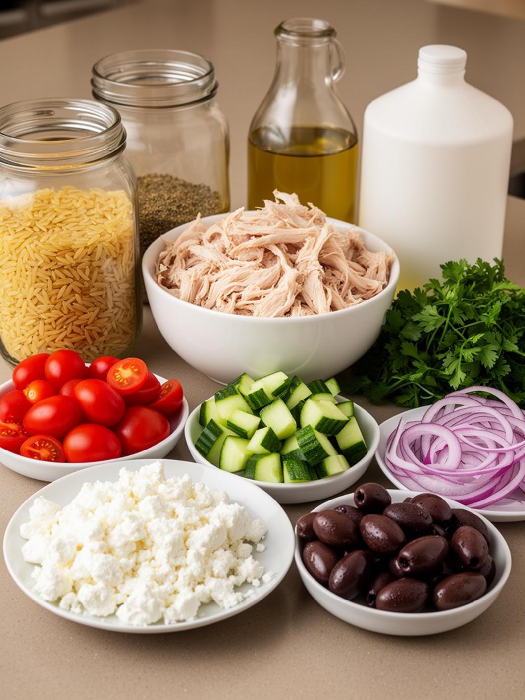 Healthy Greek Chicken Orzo Salad (Mediterranean Diet)