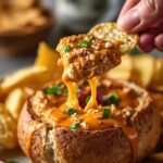 High Protein Buffalo Chicken Dip Baked in a Bread Bowl 12 =