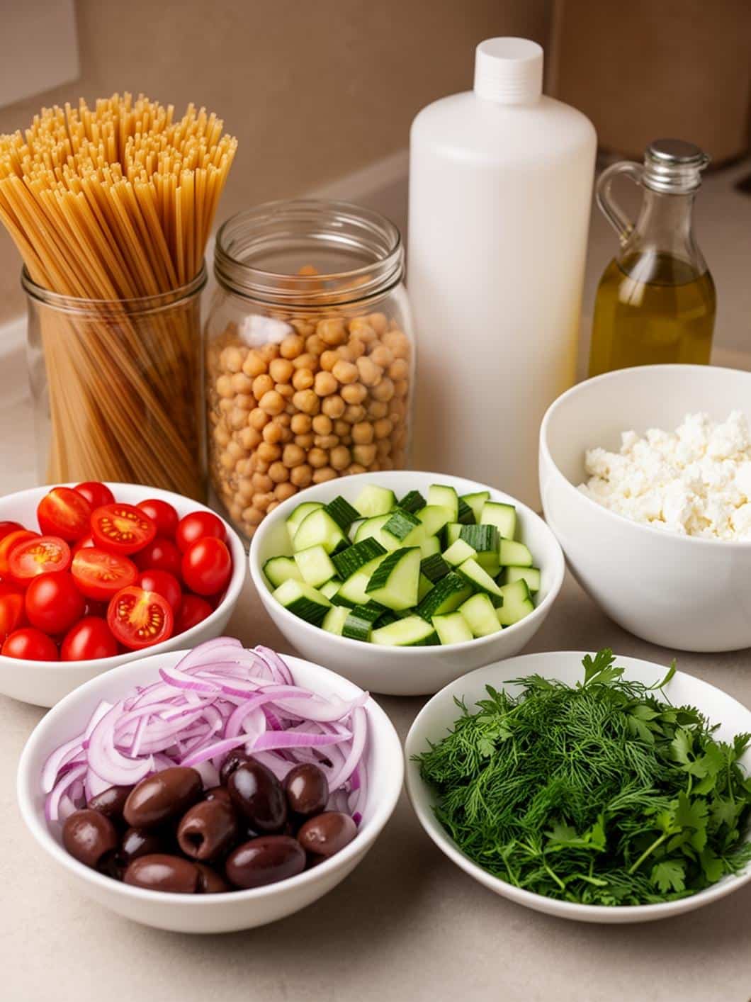 High-Protein Veggie Pasta Salad with Chickpeas (Healthy Lunch Ideas)