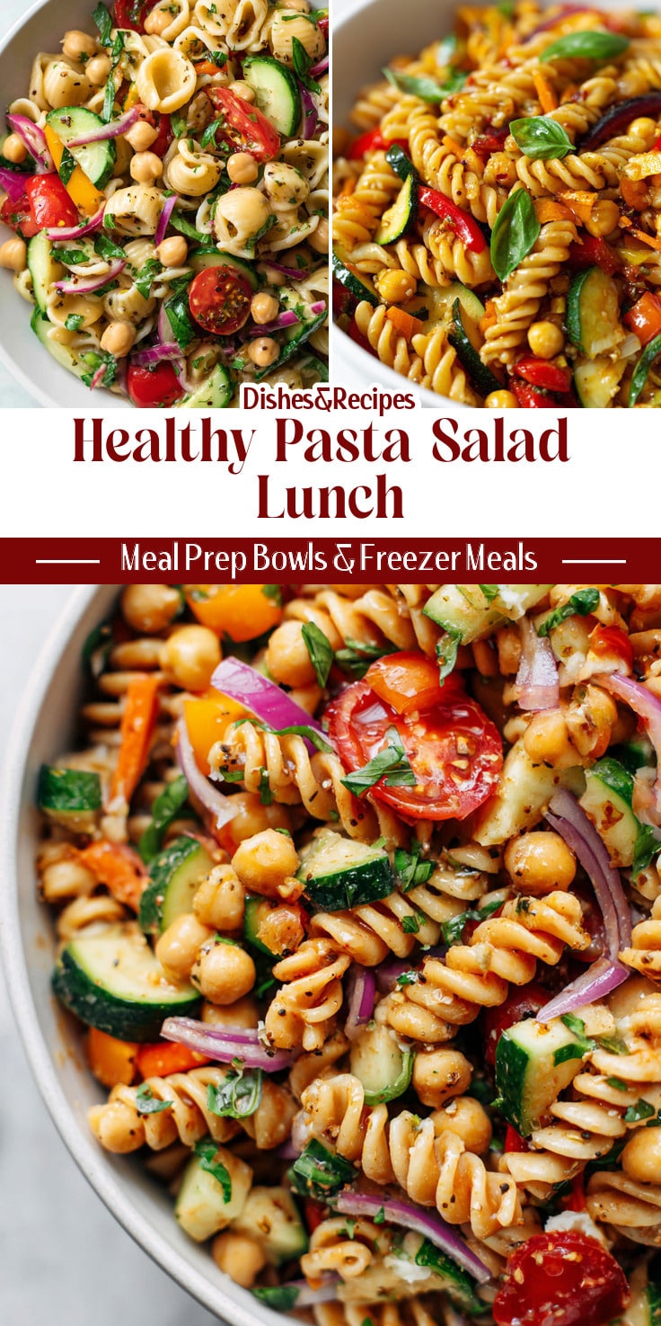 High-Protein Veggie Pasta Salad with Chickpeas (Healthy Lunch Ideas)