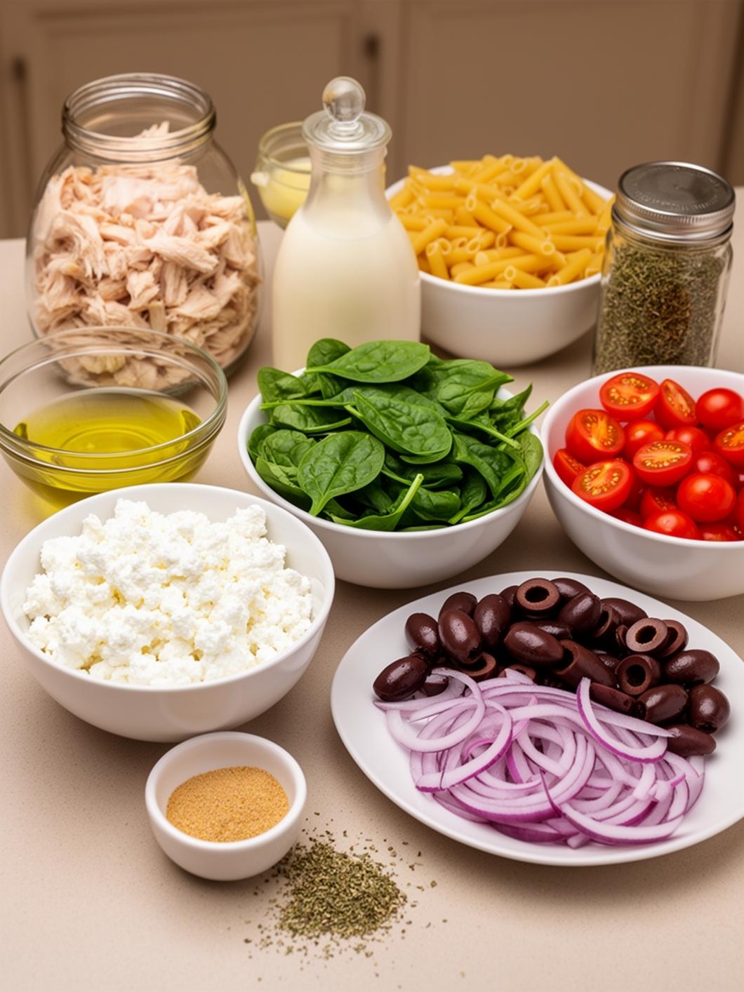 Spinach Feta Protein Pasta Salad for Easy Potluck Food