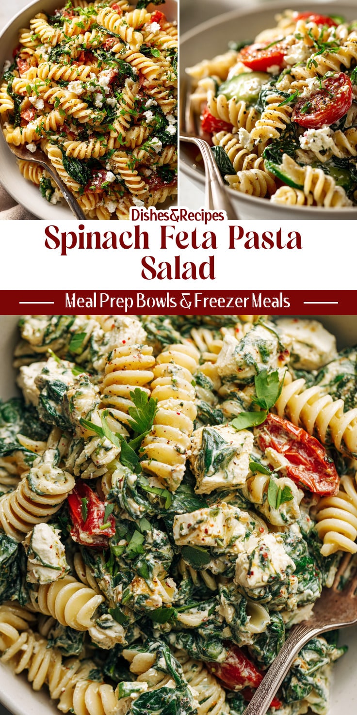 Spinach Feta Protein Pasta Salad for Easy Potluck Food