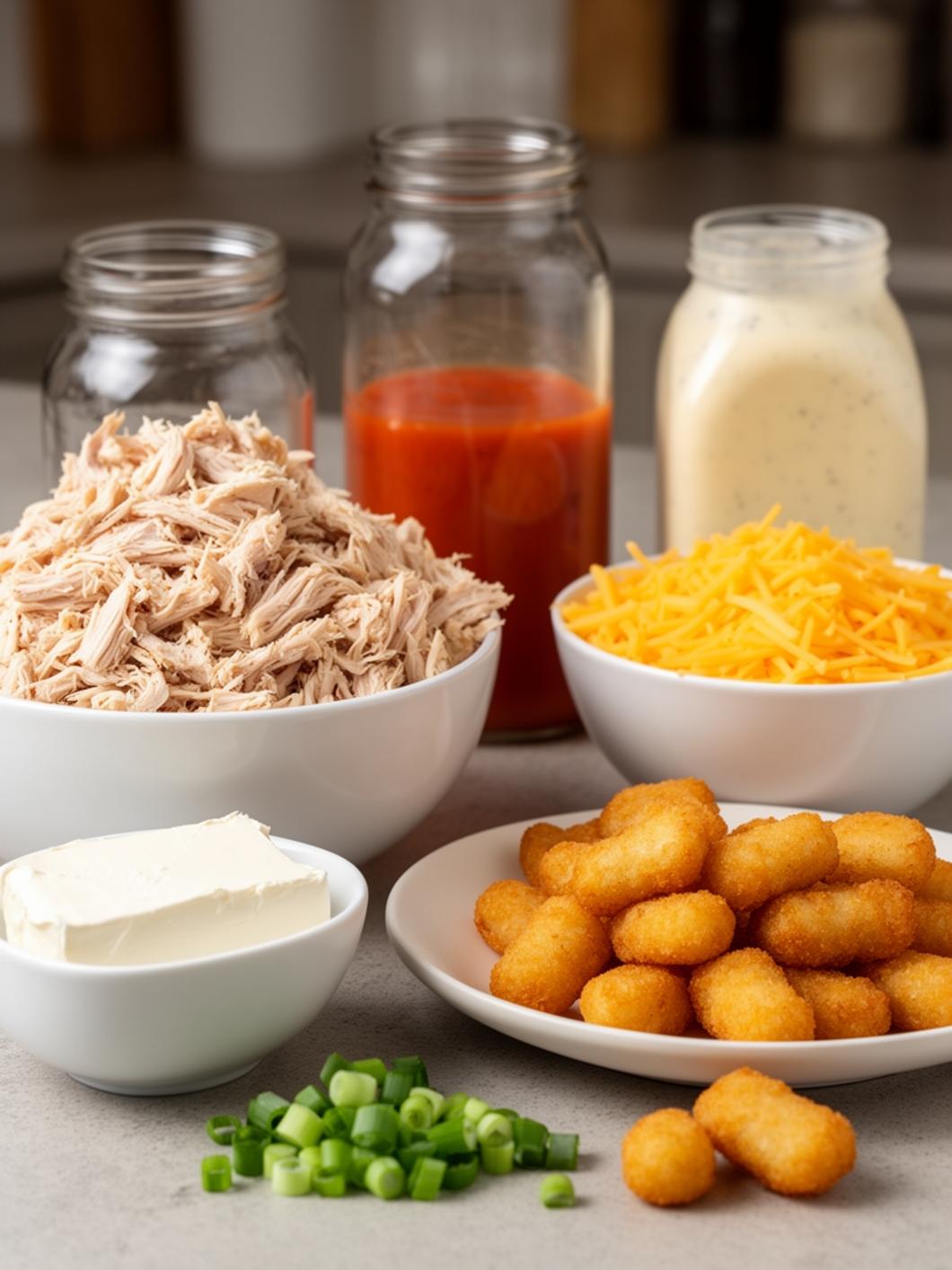 Buffalo Chicken Dip Tater Tot Casserole for Easy Weeknight Dinners