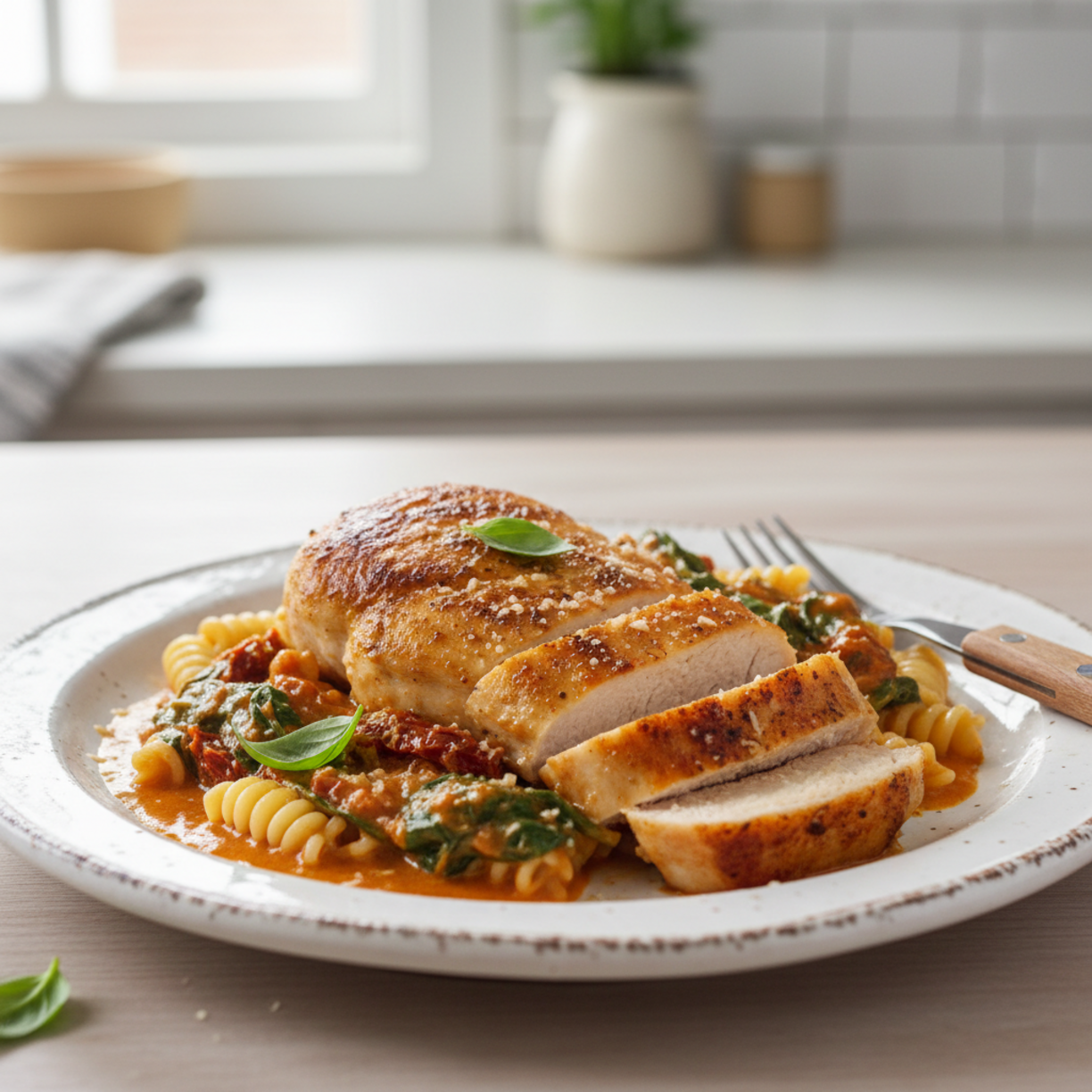 Creamy Tuscan Chicken Dinner (One Pan)