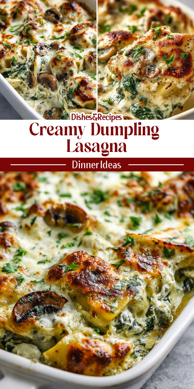 Viral Dumpling Lasagna Recipe: Creamy Spinach & Mushroom Bake