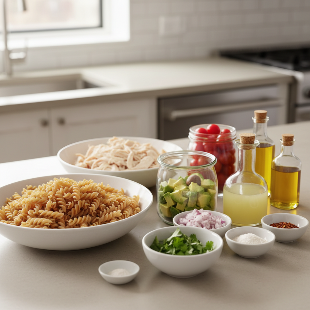 Healthy Avocado Chicken Pasta Salad for Meal Prep