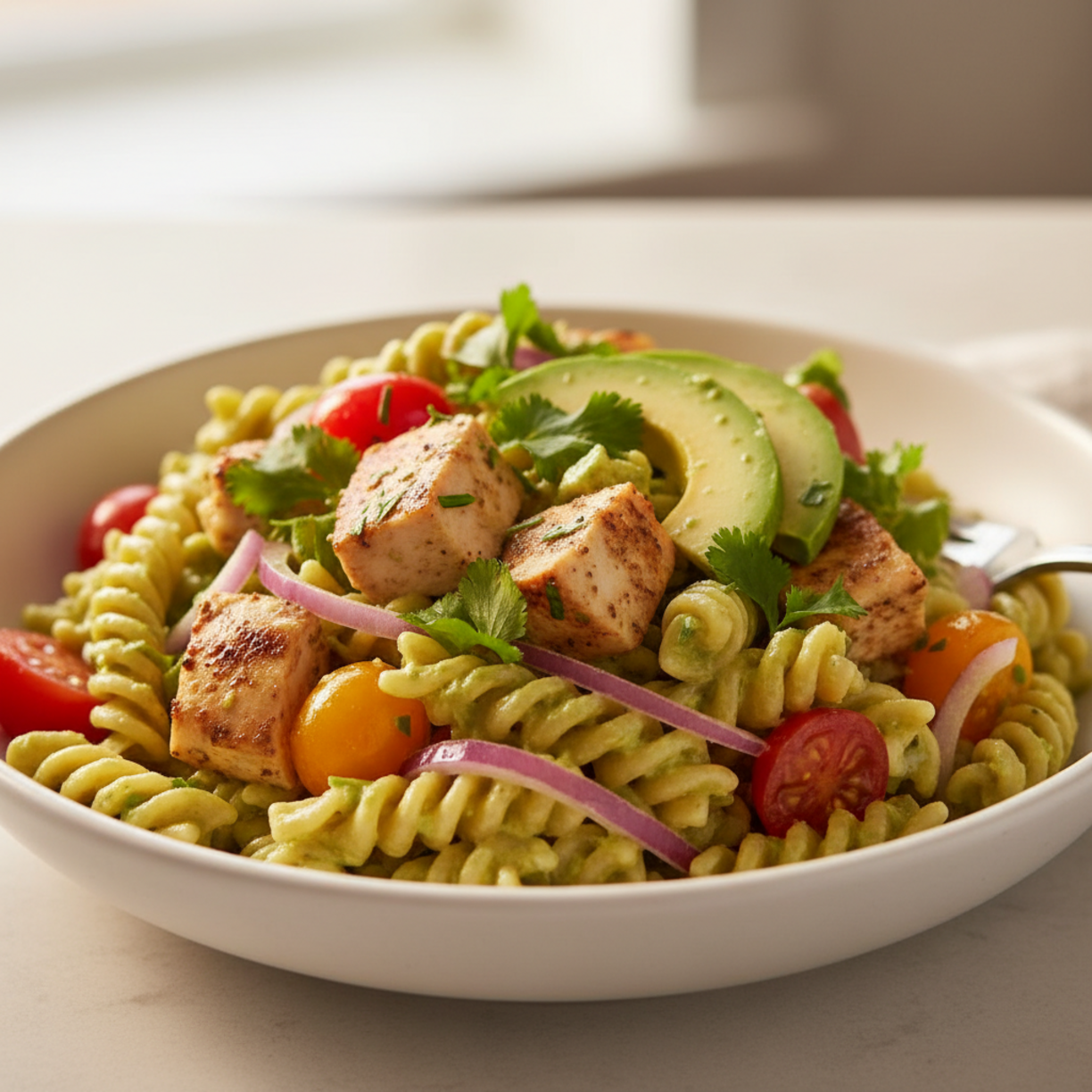 Healthy Avocado Chicken Pasta Salad for Meal Prep