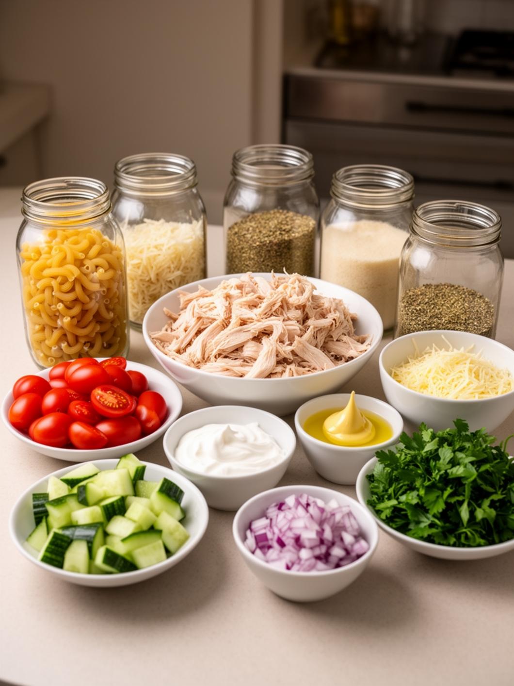Healthy Garlic Parmesan Protein Pasta Salad for Lunch Meal Prep