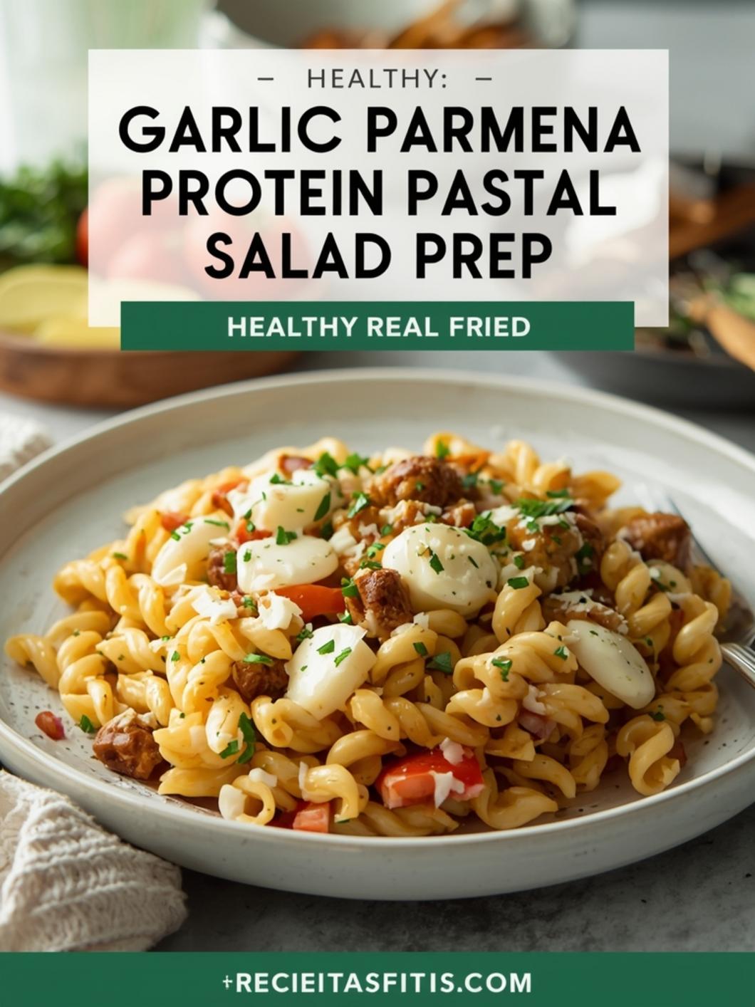 Healthy Garlic Parmesan Protein Pasta Salad for Lunch Meal Prep