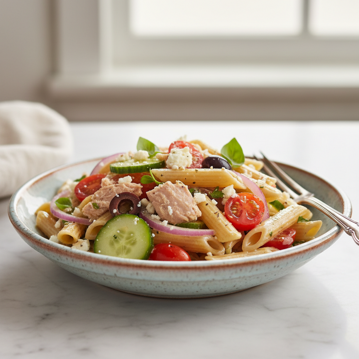 Healthy Mediterranean Tuna Pasta Salad for Easy Weeknight Meals