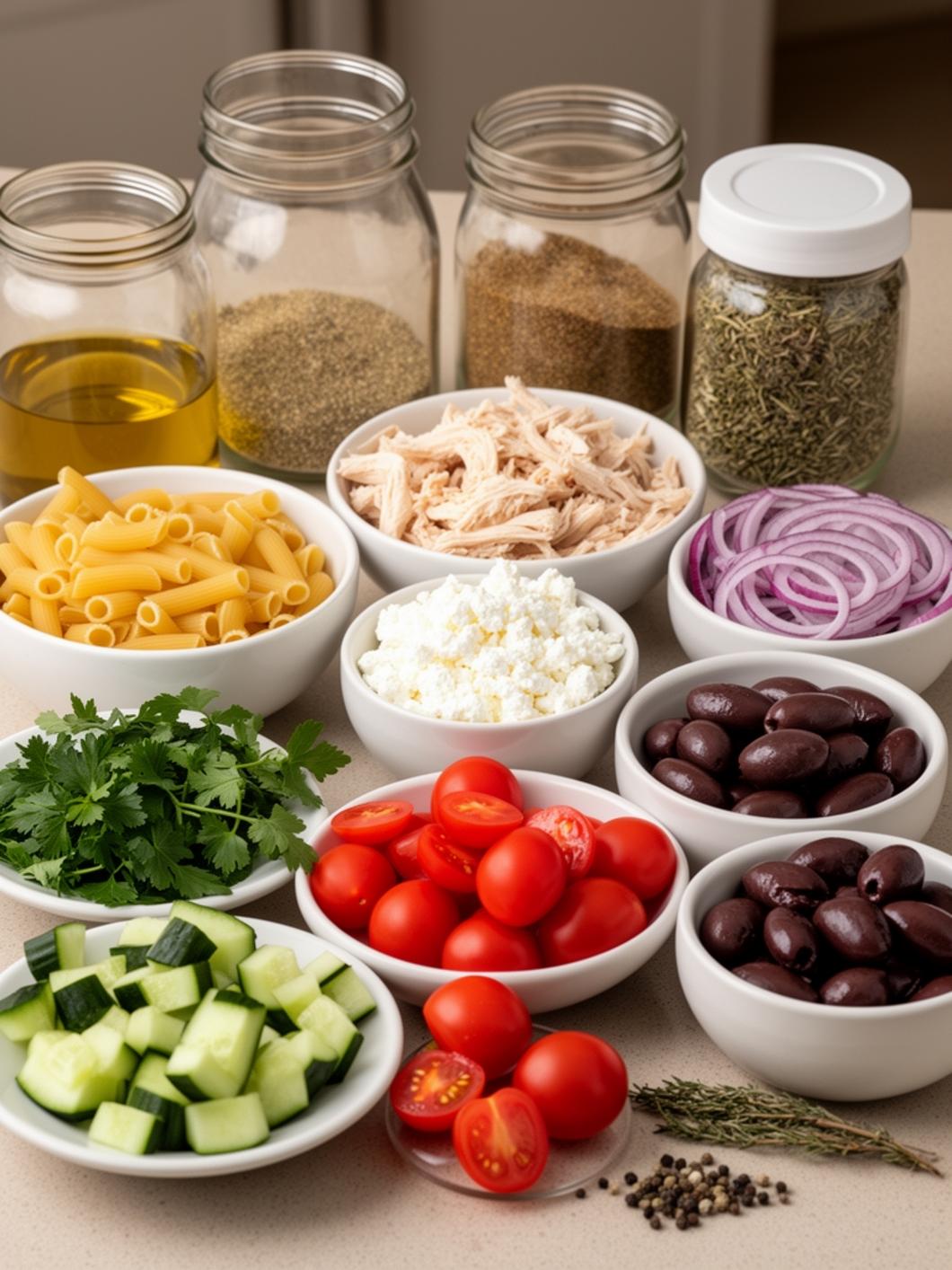 High Protein Greek Pasta Salad (30 Minutes)