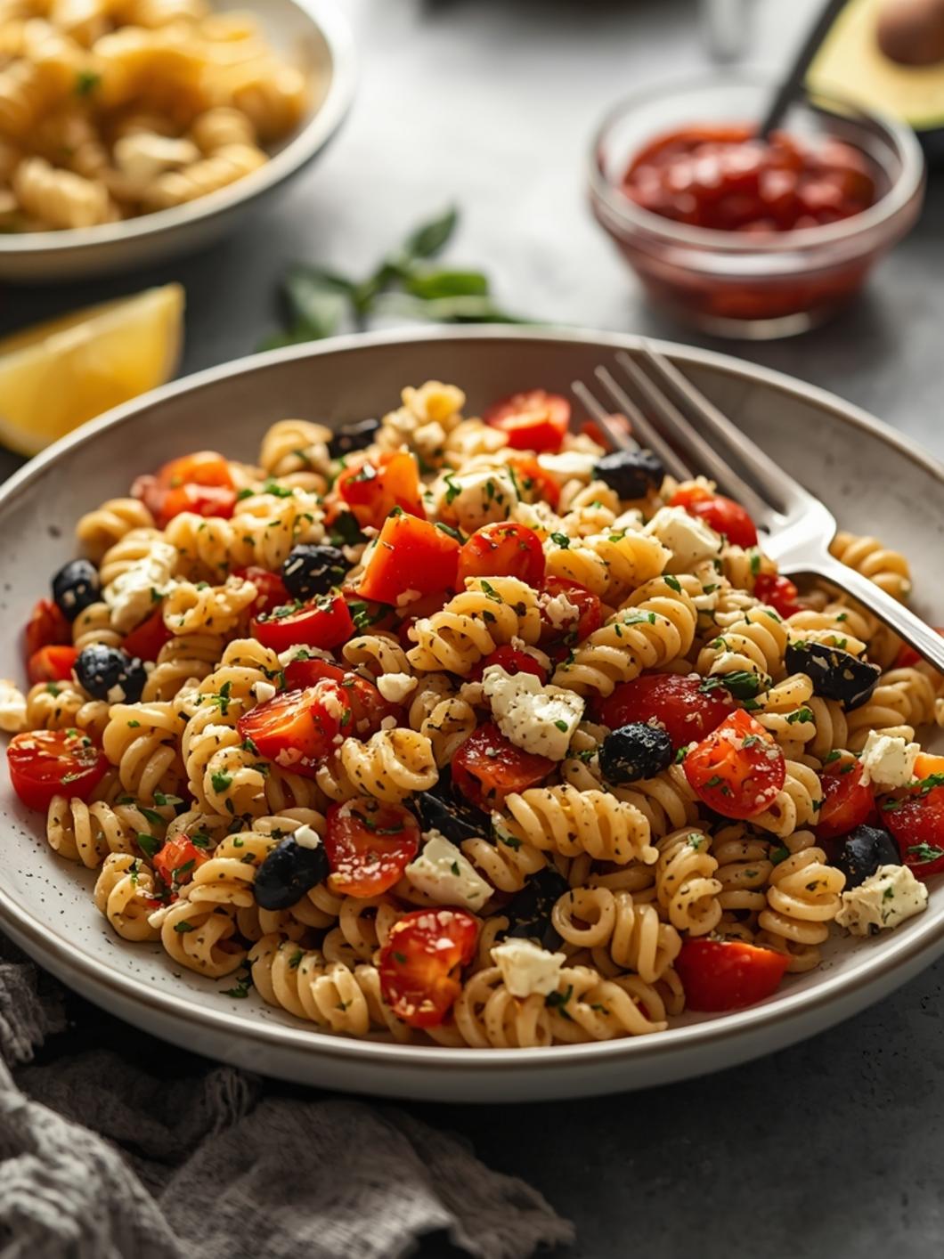 High Protein Greek Pasta Salad (30 Minutes)