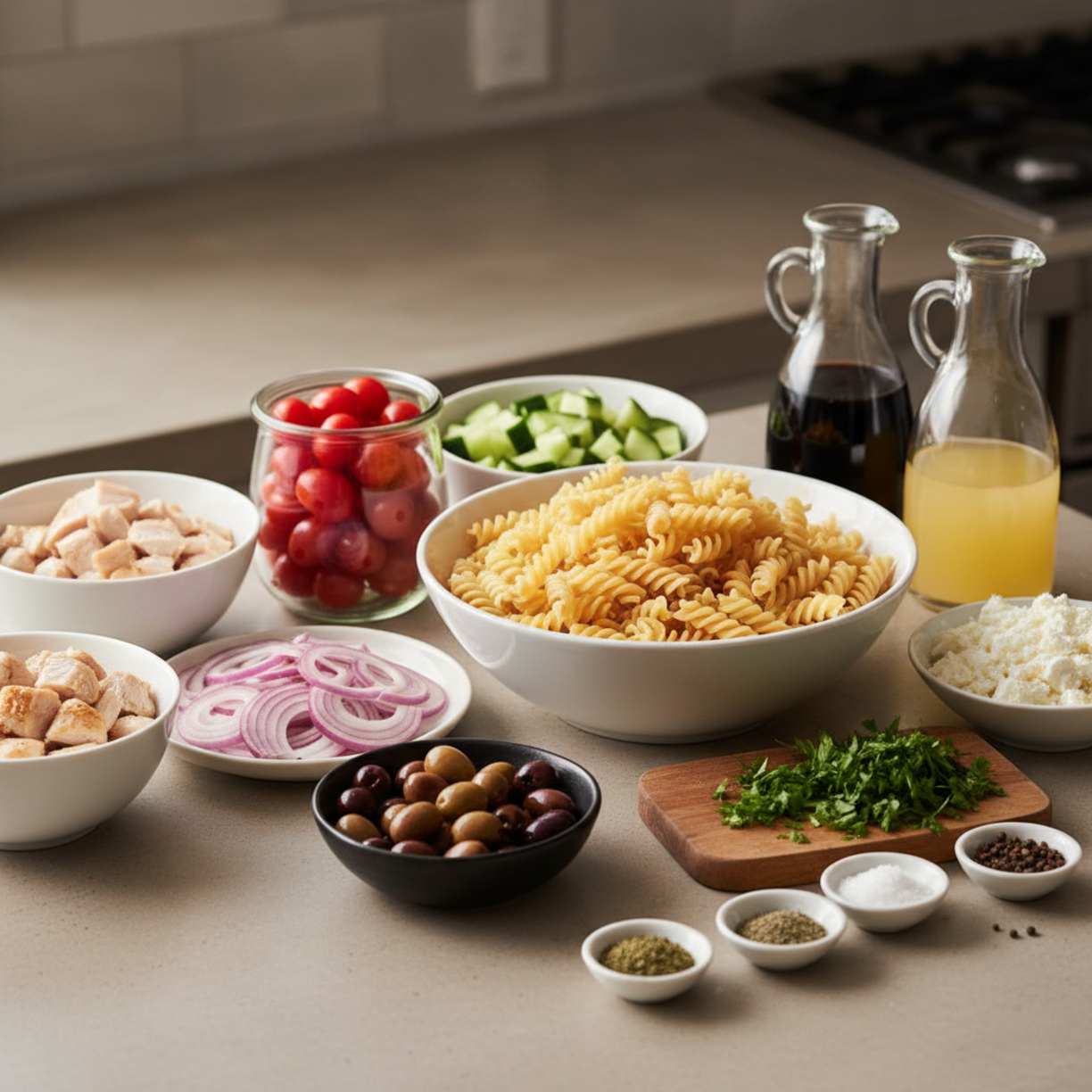 High Protein Greek Pasta Salad for Easy Meal Prep