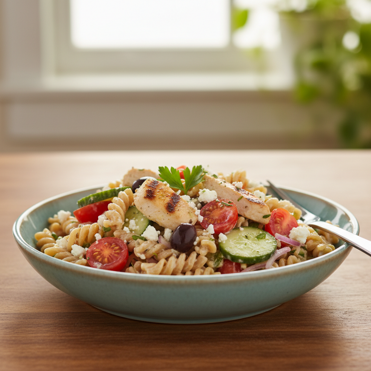High Protein Greek Pasta Salad for Easy Meal Prep