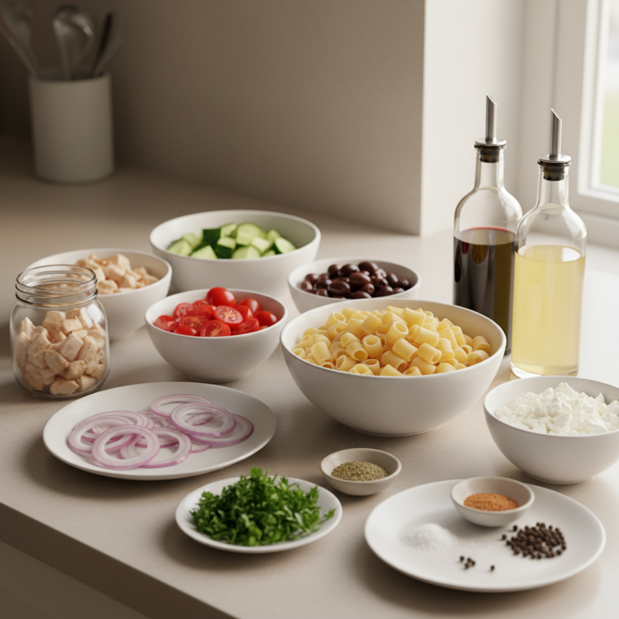 High Protein Greek Pasta Salad for Easy Meal Prep