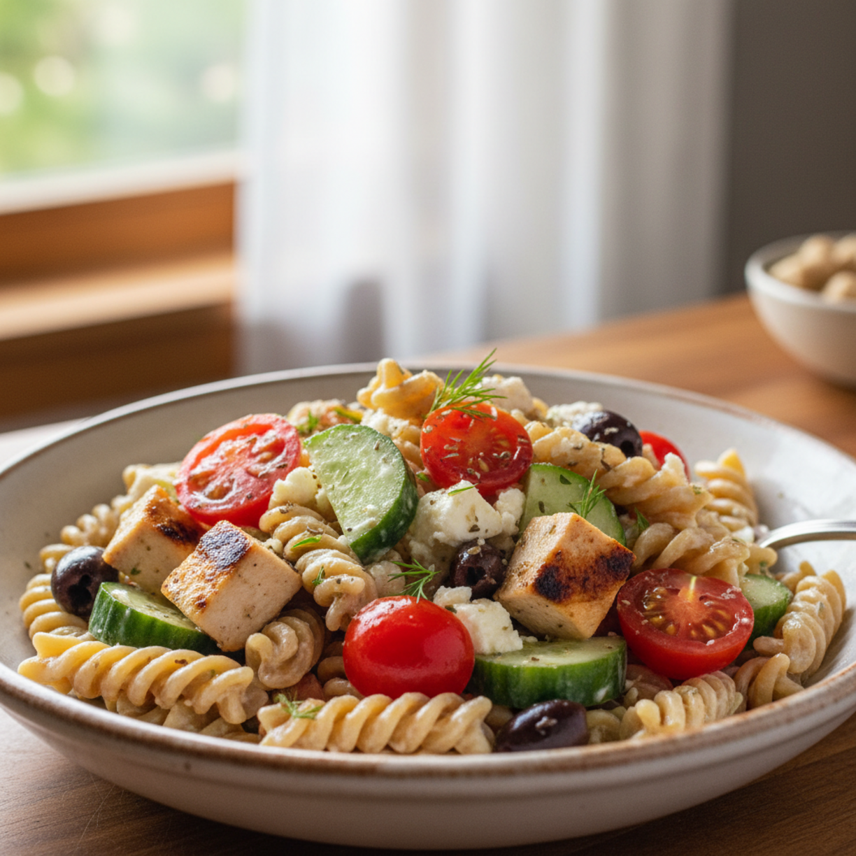 High Protein Greek Pasta Salad for Easy Meal Prep